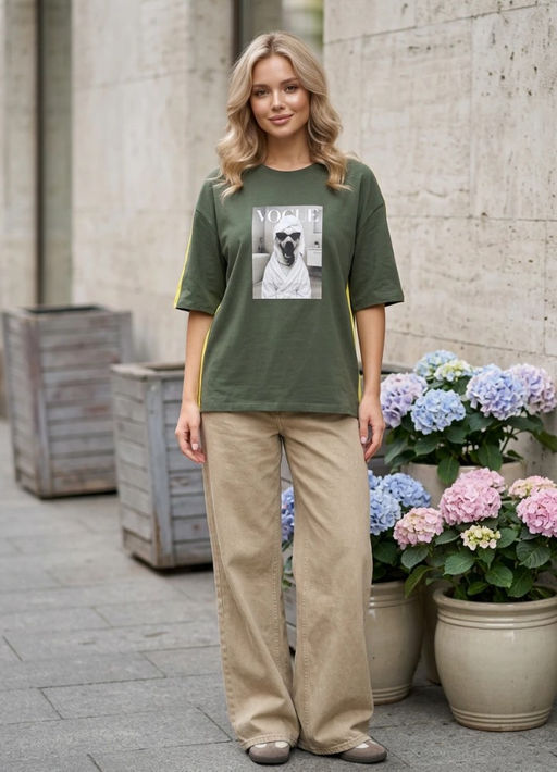 K13529 Футболка OVER SIZE (хлопок) ХАКИ