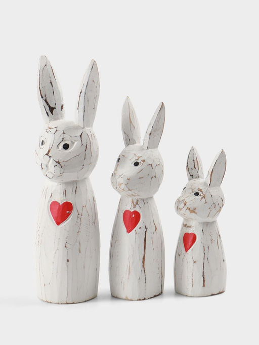 Набор сувенирный Зайцы с сердечком, h=25 см, h=20 см, h=15 см, дерево, белый