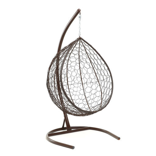 Кресло - кокон подвесное «Капля», 72×98×186 см, с искусственным ротангом, коричневое, с красной подушкой