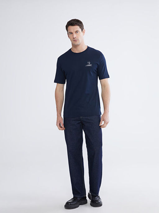 Bisiklet Yaka Bask?l? Penye Erkek Ti??rt