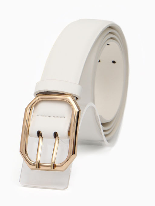 Ремень женский, 3.5×110 см, 2 прокола, без винта, золотистая пряжка, белый