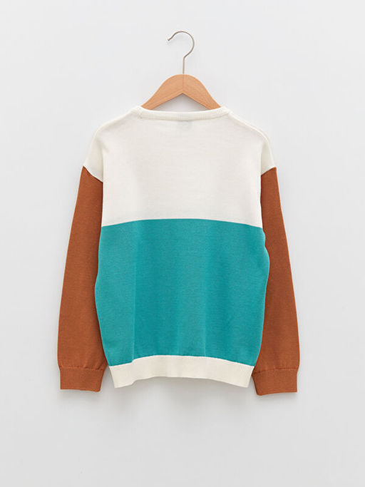 Bisiklet Yaka Renk Bloklu Uzun Kollu Erkek ?ocuk Triko Kazak - Waikiki фото 2