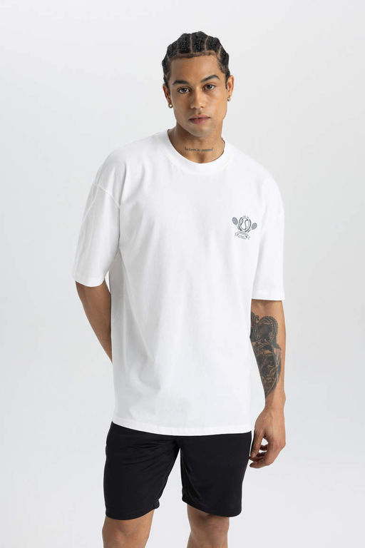 DeFactoFit Футболка Oversize с круглым вырезом и короткими рукавами с принтом на спине  фото 4