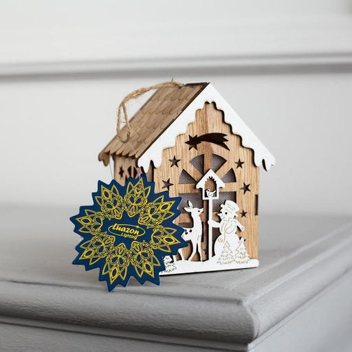 Ёлочная игрушка Домик с оленем и снеговиком, 11х8х7 см, от батареек, свечение тёплое белое - Luazon lighting фото 5