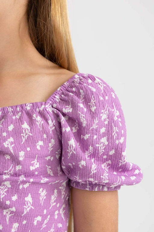 Укороченная футболка с короткими рукавами и складками для девочек - Defacto фото 5