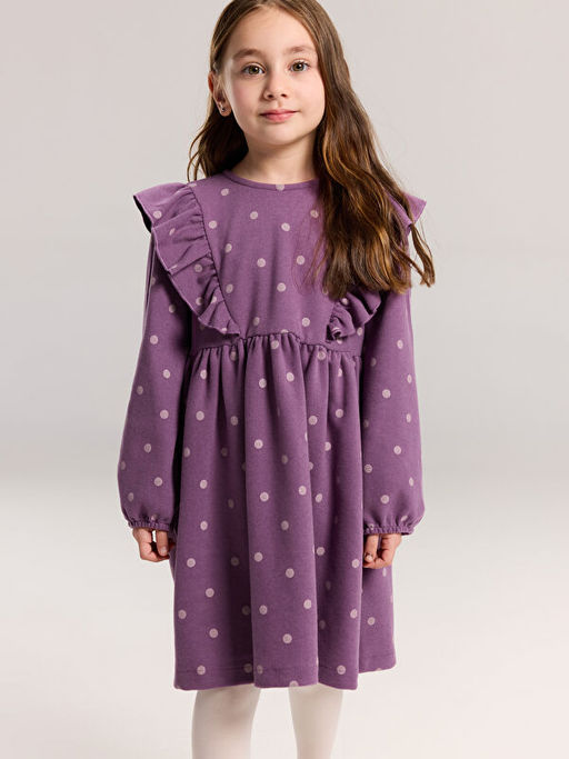 Bisiklet Yaka Puantiyeli K?z ?ocuk Elbise