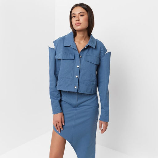 Рубашка женская укороченная с разрезами MIST: Denim, размер 44, синяя