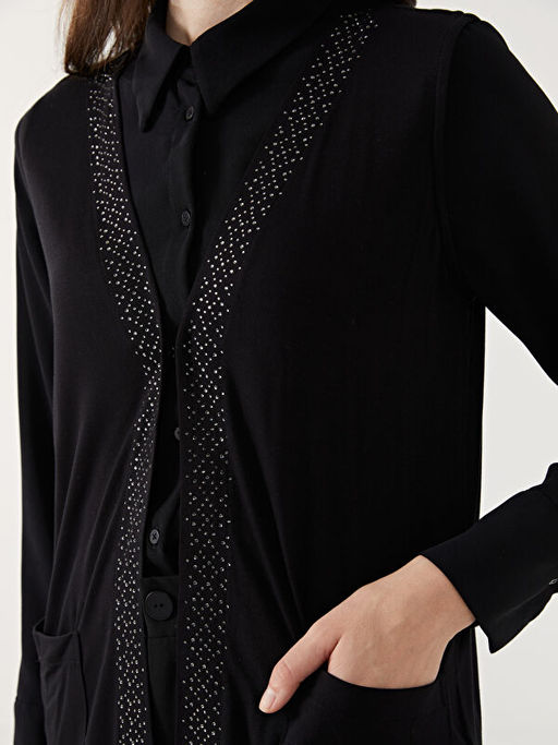 V Yaka Parlak Ta?l? Kad?n Yelek