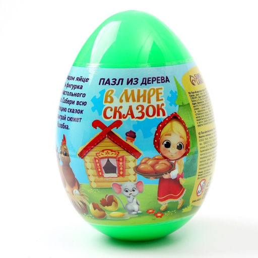 Пазлы из дерева в яйце «В мире сказок», фигурка, книжка, МИКС