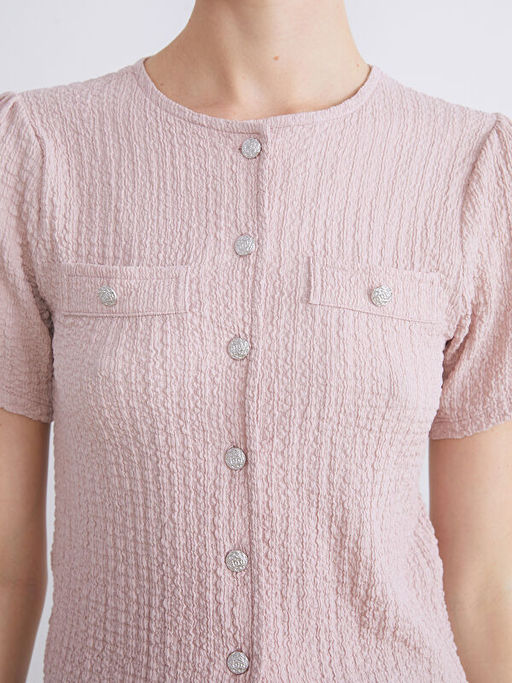 Bisiklet Yaka Dokulu Bluz