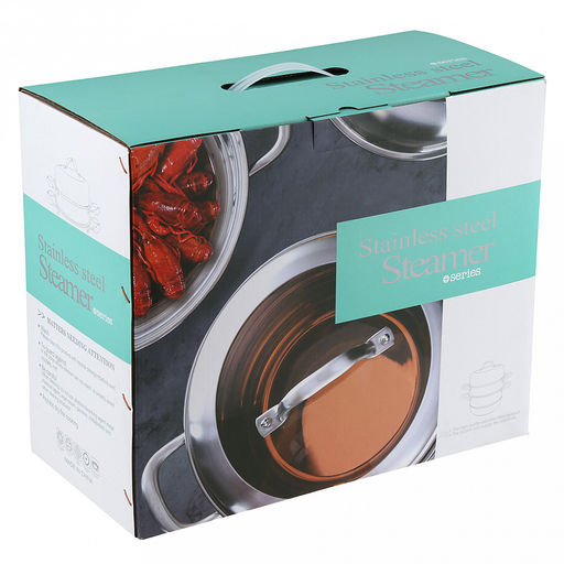 Кастрюля из нержавеющей стали "Аксай" 9,7л, д29,5см, h17,7см, s0,35мм, матовая полировка, стеклянная крышка (общая h21,5см), металлические ручки, с теплораспределительным дном 0,5см, цветная коробка (Китай)