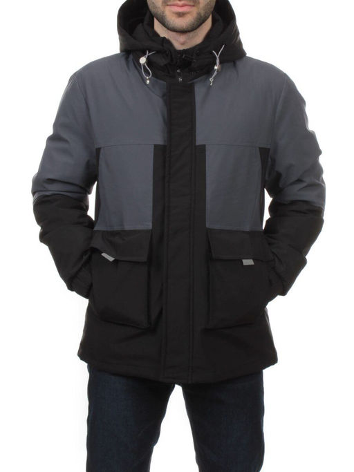 8875 BLACK GRAY Куртка мужская зимняя облегченная (130 гр. холлофайбер) - Фабричный китай фото 2