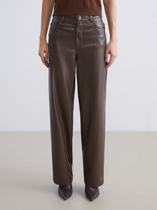 Dar Fit Kad?n Deri G?r?n?ml? Pantolon