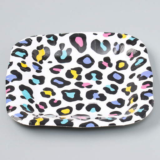 Цена за 10 шт. Тарелка одноразовая бумажная квадратная "Леопард",яркая, 16,5х16,5 см