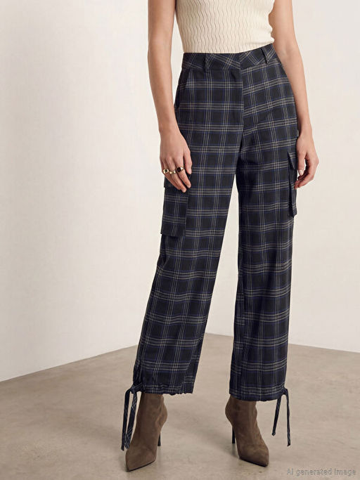 Ekose Kad?n Kargo Pantolon