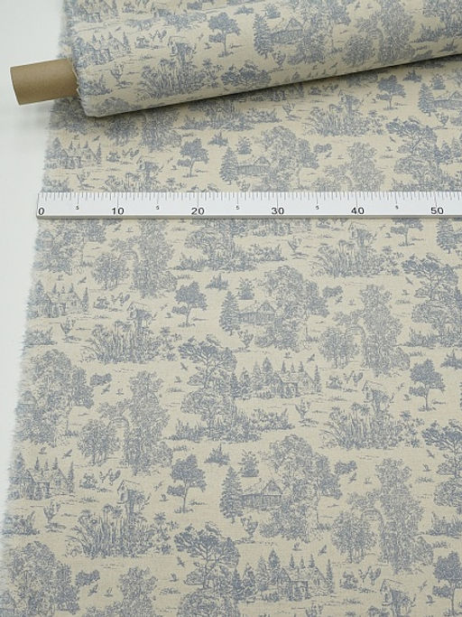 Хлопколен Туаль де Жуи - прованс цв.джинс (на суровом), ш.1.4м, лен-15%, хл-85%, 125гр/м.кв - Купава фото 6