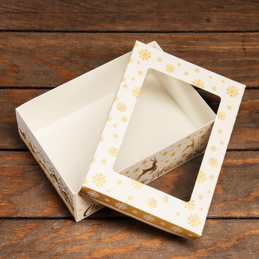 Цена за 5 шт. Коробка складная, крышка-дно, с окном Счастливого Нового Года 21 х 15 х 7 см - UPAK LAND фото 4