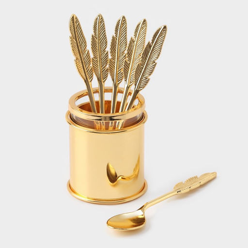 Набор ложек «Авалон. Перо», 5.5×5.5×7.5 см, 6 шт., на подставке, металл, золотистый