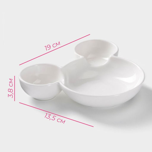 Менажница Доляна «Мишка», 400 мл, 19×13.5 см, 3 ячейки, фарфор, белая