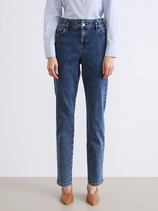 Beli Lastikli Slim Mom Kad?n Jean Pantolon