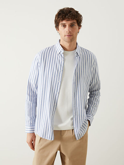 Regular Fit Uzun Kollu ?izgili Poplin Erkek G?mlek