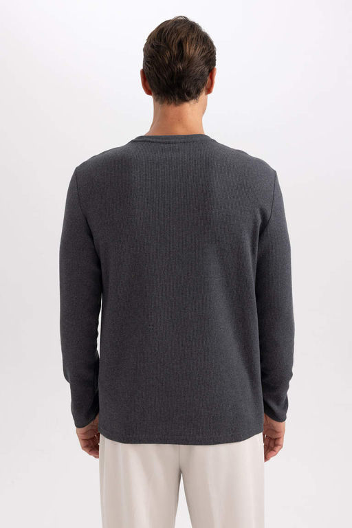 Футболка стандартного кроя с круглым вырезом и длинными рукавами - Defacto фото 5