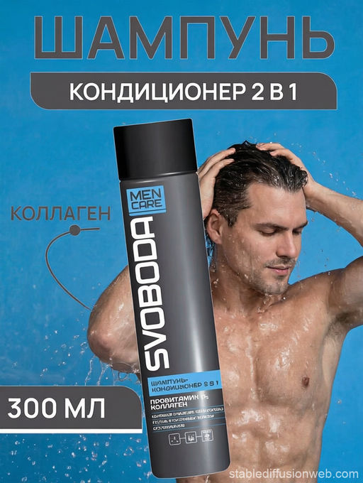 SVOBODA MEN CARE шампунь-кондиционер 2в1 Провитамин В5,коллаген 300мл