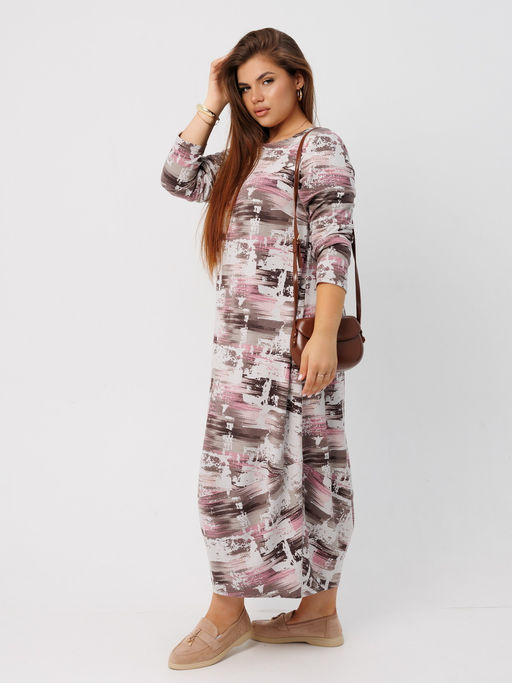 Платье женское П-201 (джерси набивная) Бежевые полусферы