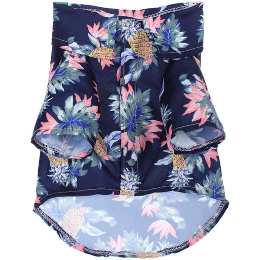 Рубашка для собак и кошек малых и средних пород "СТИЛЬНЫЙ БРО", цвет синий, принт ананасы с цветами, размер L
