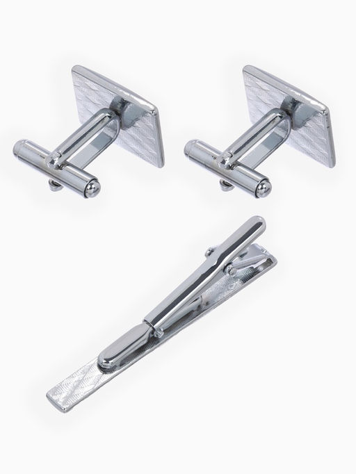 Набор мужской Запонки + Зажим для галстука классика, цвет серебро