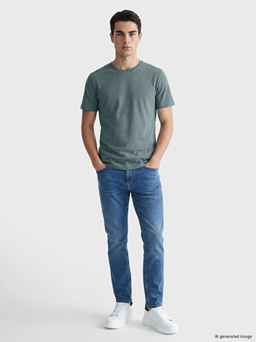 Slim Fit Bisiklet Yaka Erkek Ti??rt - Waikiki фото 2