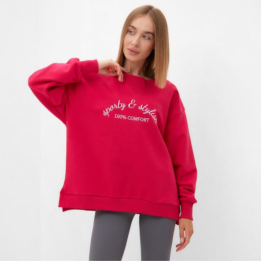Свитшот женский MINAKU: SPORTY & STYLISH, фуксия, размер 52