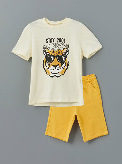 Bisiklet Yaka Bask?l? Erkek ?ocuk Ti??rt ve ?ort 2li