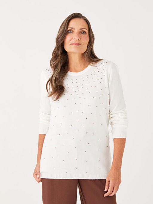 Bisiklet Yaka Ta?l? Kad?n Triko Kazak