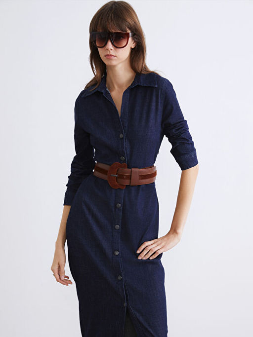 G?mlek Yaka B?zg?l? Jean Elbise