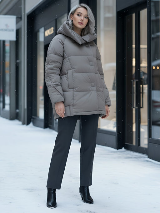 Куртка зимняя женская с капюшоном модная коричневого цвета 7651K - Visdeer фото 21