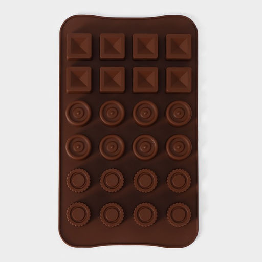 Форма для конфет и шоколада Доляна «Коробка конфет», силикон, 23.2×13.8×0.5 см, 24 ячейки, коричневая
