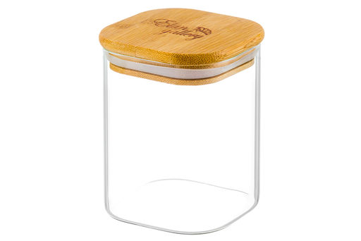 Банка д/хранения 450 мл 8*8*11 см Crystal glass + бамбуков.крышка с силикон. прокладкой, стекло - Elan gallery фото 4