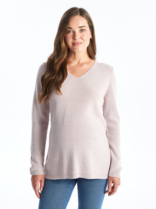 V Yaka D?z Uzun Kollu Hamile Triko Kazak