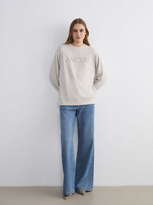 Bisiklet Yaka Ta?l? Kad?n Sweatshirt