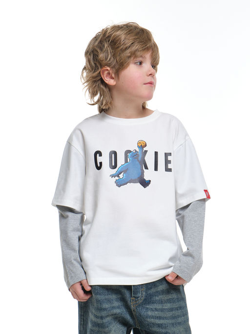 Лонгслив с принтом для мальчика с подзорным рукавом 22-0229 черный|серый - Mini maxi фото 11