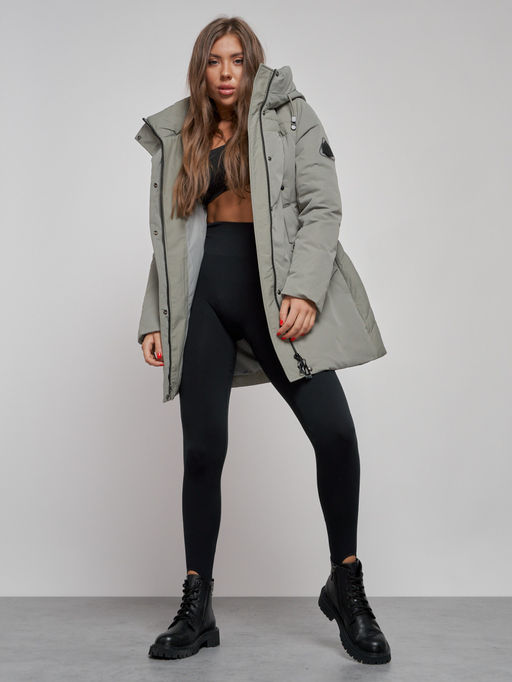 Зимняя женская куртка молодежная с капюшоном цвета хаки 589003Kh - RoccaManer фото 14