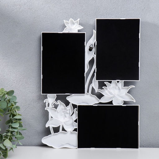 Фоторамка - коллаж на 3 фото 10?15 см Лотосы, белый, 36?27 см