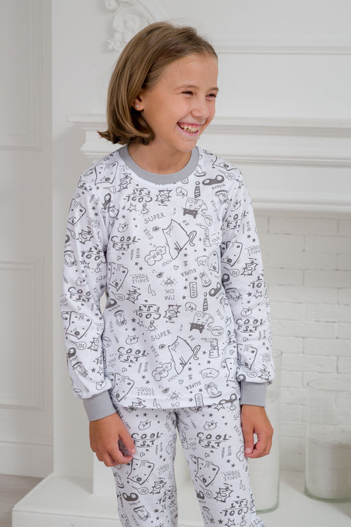 Пижама подростковая из интерлока Потешка котик серый