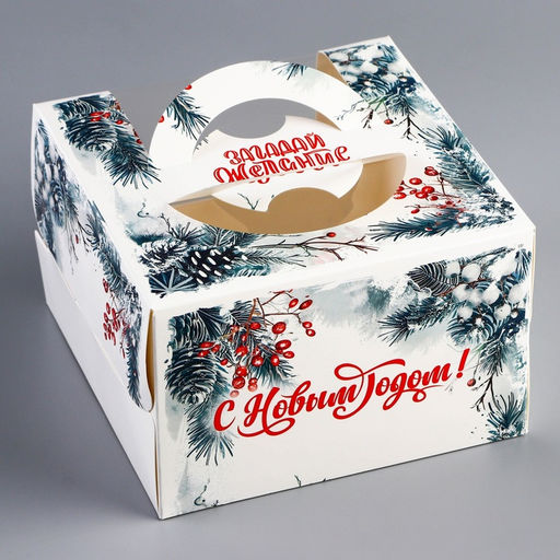 Коробка под бенто - торт с окном «С Новым годом!», 15.5×15.5×10 см