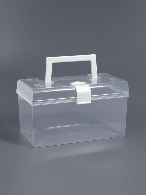 Бокс для хранения мелочей, с ручкой, 19.5×12×11 см, прозрачный/белый