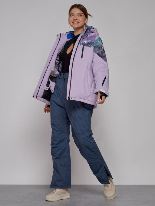 Горнолыжная куртка женская зимняя великан фиолетового цвета 2263F - Chunmai фото 6