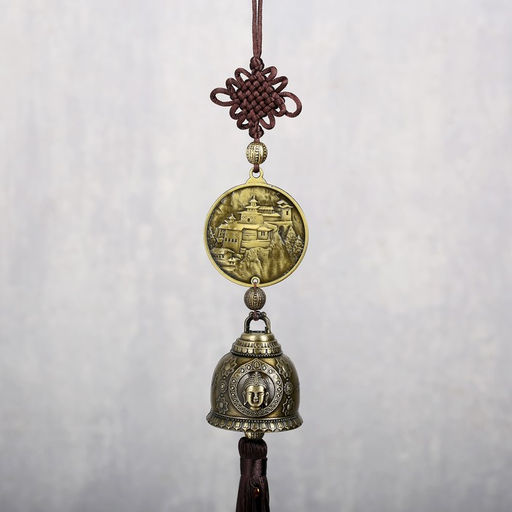 Колокольчик подвесной металл «Монета с буддой», 1 колокол, d=4.8 см, 39×5.3×4.8 см
