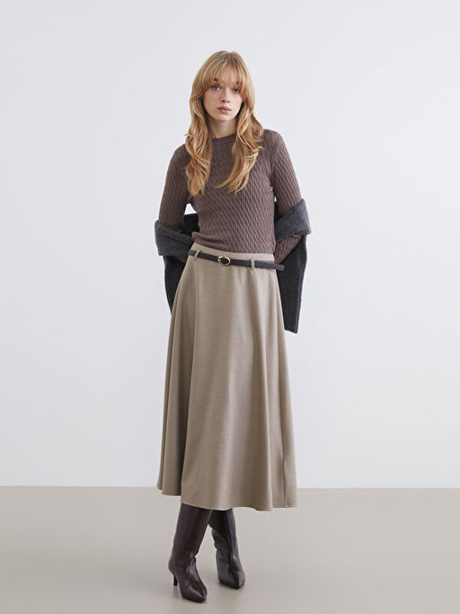 Bisiklet Yaka Kendinden Desenli Kad?n Triko Kazak