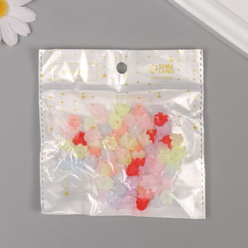 Цена за 2 шт. Бусины для творчества пластик Цветок ландыша пастель набор 80 шт. полупрозрачный 1.1?1.1?0.9 см